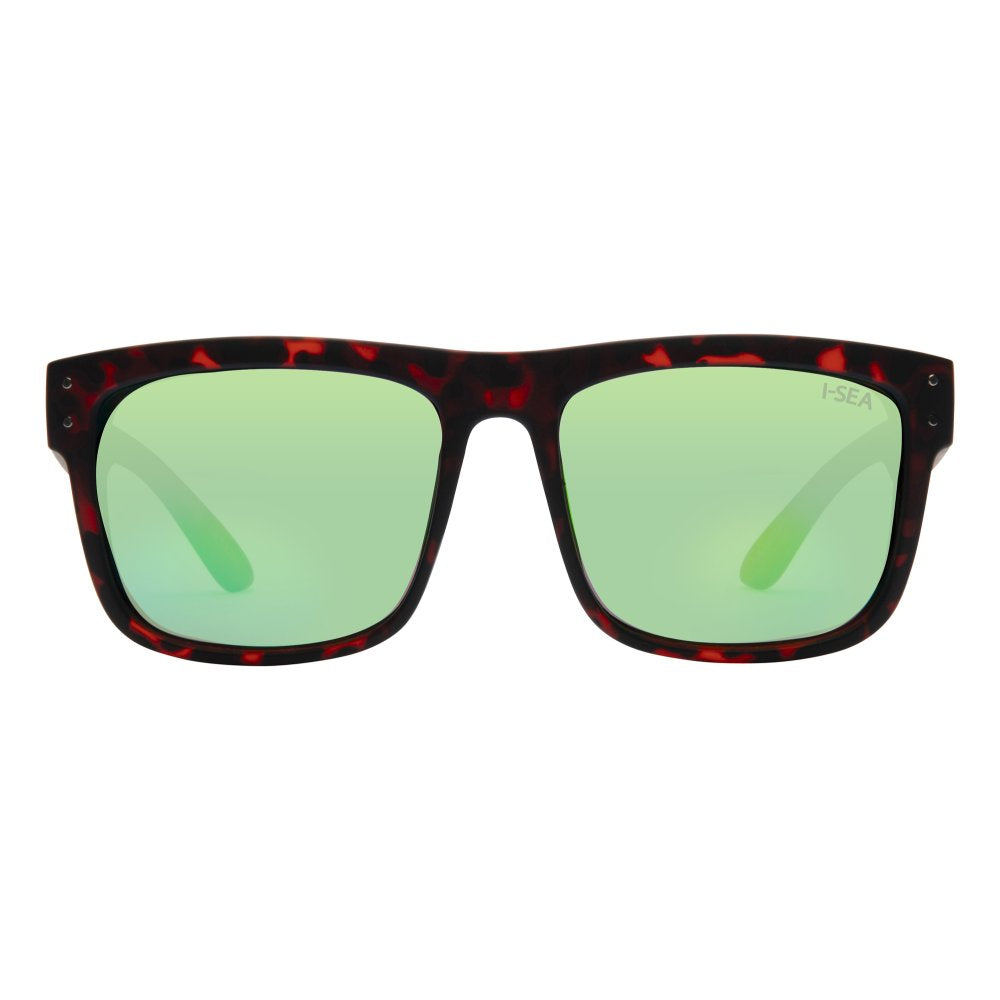 Sunglasses with green lenses and a tortoiseshell frame on a white background.
TORT / GREEN POLARIZED LENS