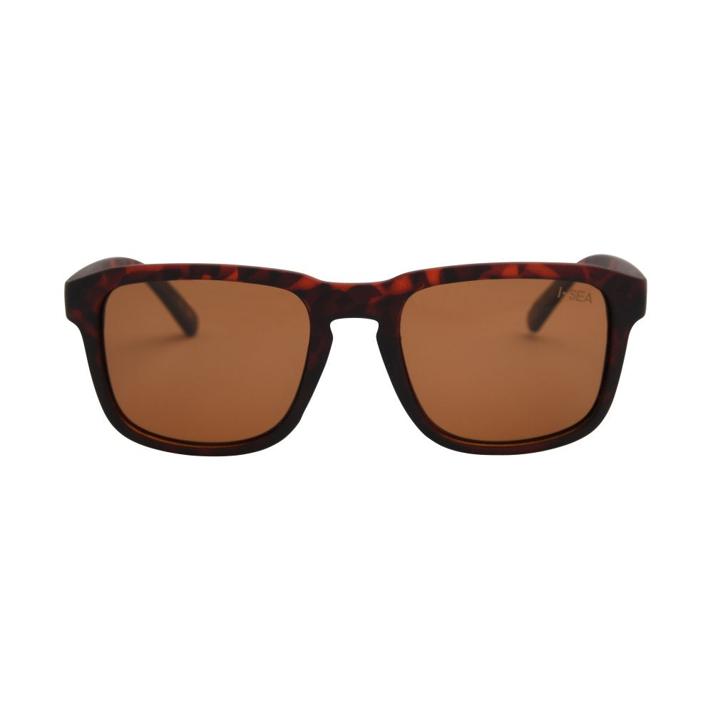 Sunglasses with tortoiseshell frame and brown lenses on a white background.
TORT / BROWN POLARIZED LENS