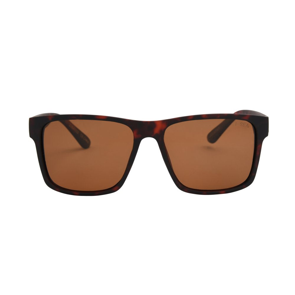 Sunglasses with tortoiseshell frame and brown lenses on a white background.
TORT / BROWN POLARIZED LENS