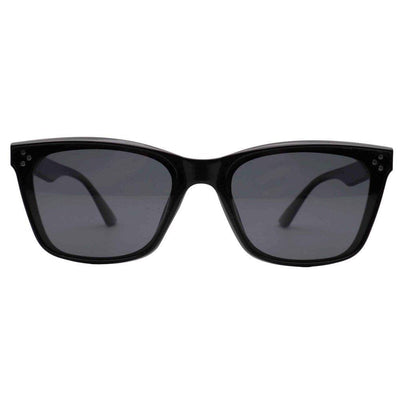 Black sunglasses with dark lenses on a white background.
BLACK / SMOKE POLARIZED LENS
