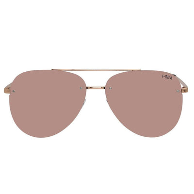 Aviator sunglasses with gold frame and pink lenses on a white background.
ROSE GOLD / ROSE GOLD POLARIZED LENS
