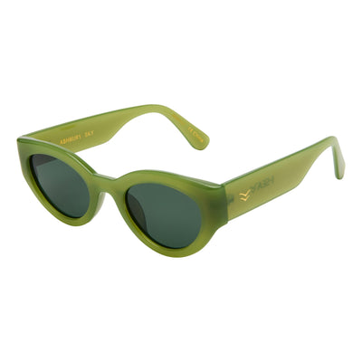 Green sunglasses with a white background.
MOSS / GREEN POLARIZED LENS