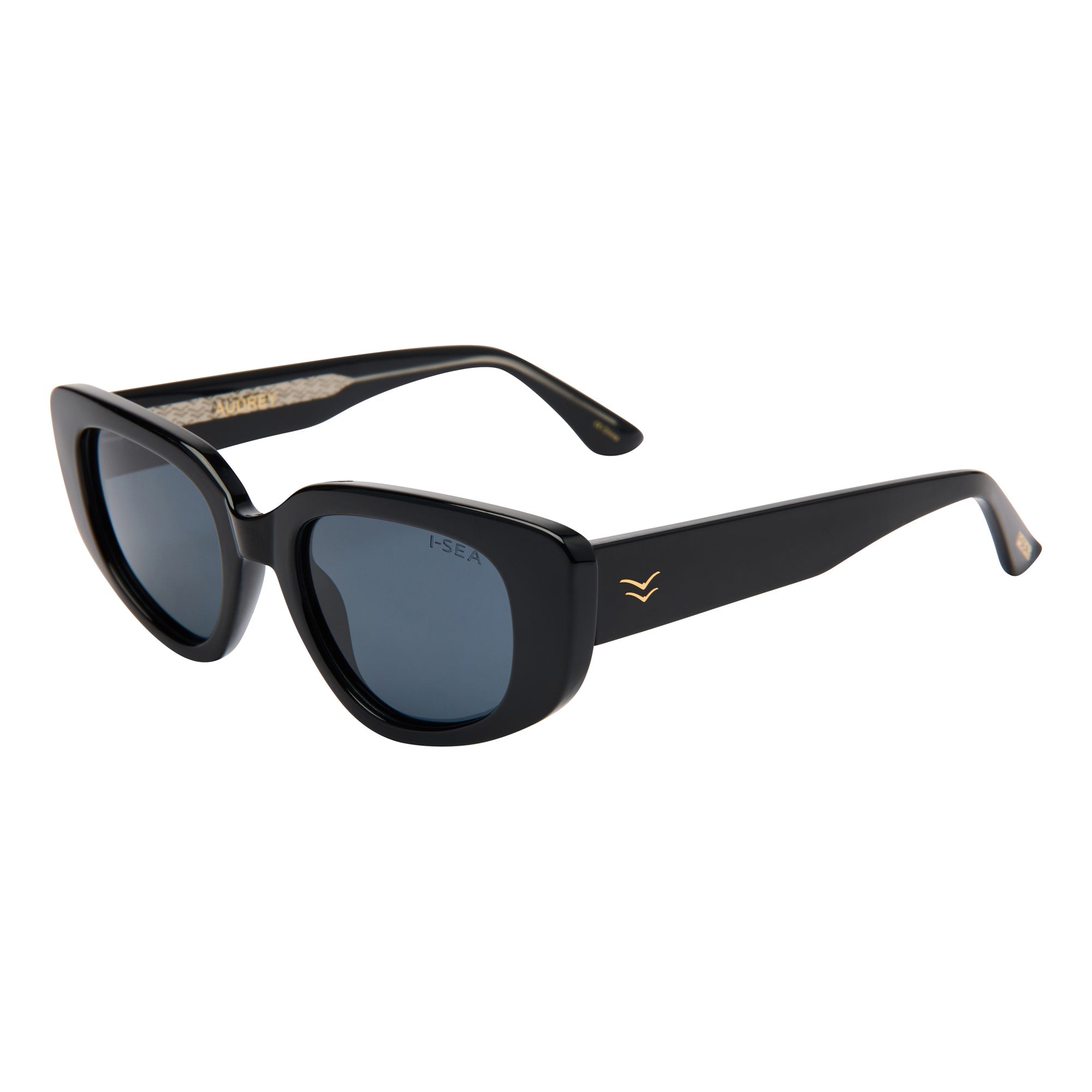 Black sunglasses with a brand logo on a white background.
BLACK / SMOKE POLARIZED LENS