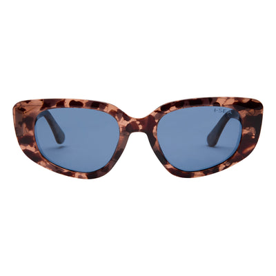 Sunglasses with tortoiseshell frame and blue lenses on a white background.
BLONDE TORT / NAVY POLARIZED LENS