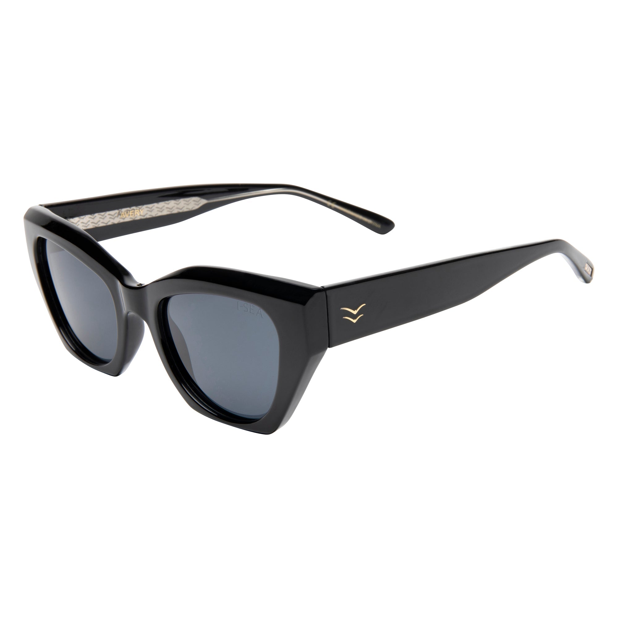 Black sunglasses with a brand logo on a white background.
BLACK / SMOKE POLARIZED LENS