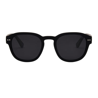 Black sunglasses with dark lenses on a white background.
BLACK / SMOKE POLARIZED LENS