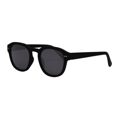 Black sunglasses on a white background.
BLACK / SMOKE POLARIZED LENS