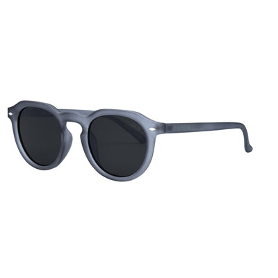 Sunglasses with gray frame and dark lenses on a white background.
GREY / SMOKE POLARIZED LENS
