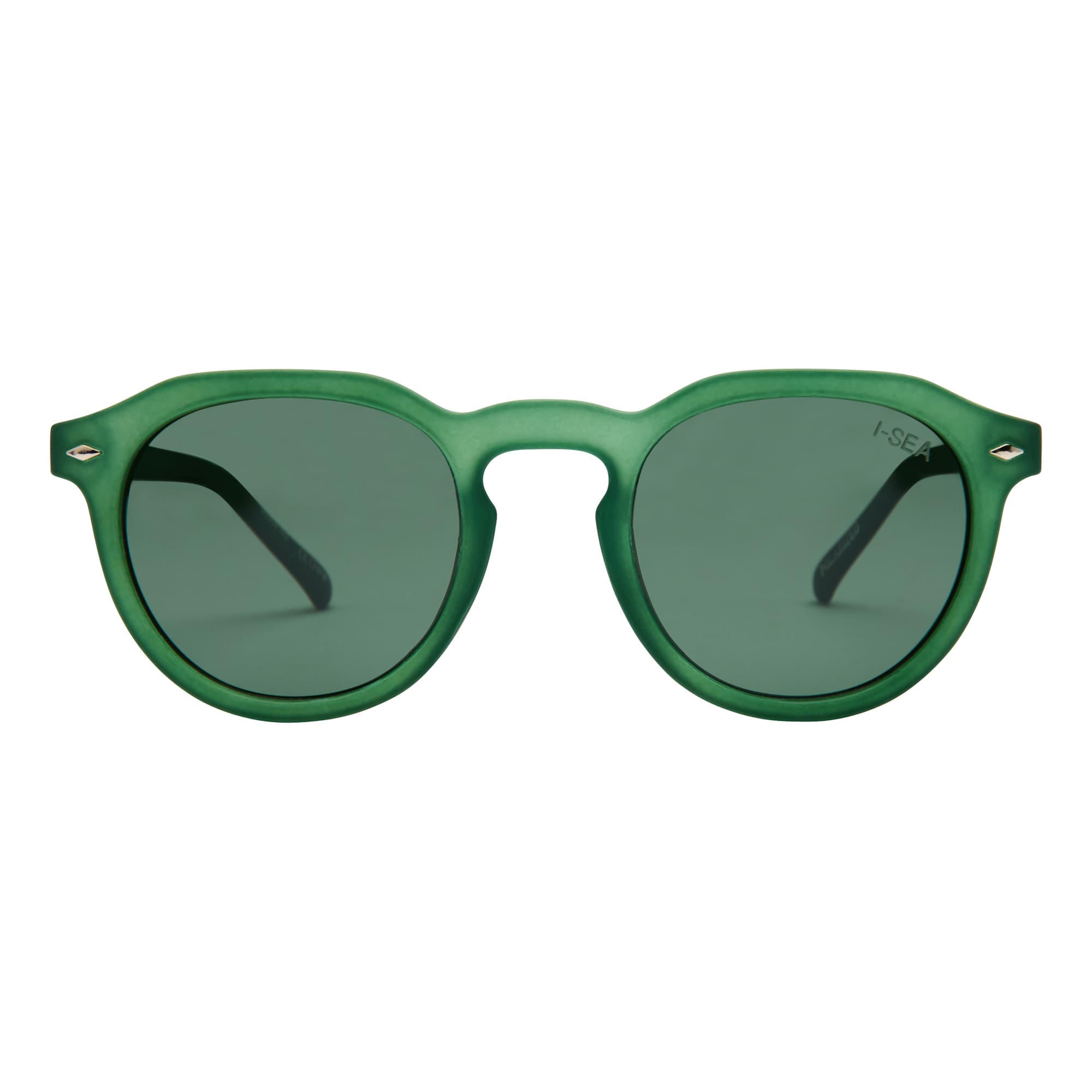 Green sunglasses with dark lenses on a white background.
KALE / GREEN POLARIZED LENS