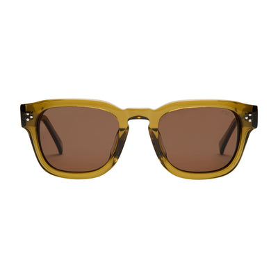 Sunglasses with a brown frame and lenses on a white background.
TORT / BROWN POLARIZED LENS