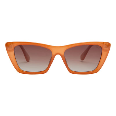 Orange sunglasses with brown gradient lenses on a white background.
APRICOT / BROWN POLARIZED LENS