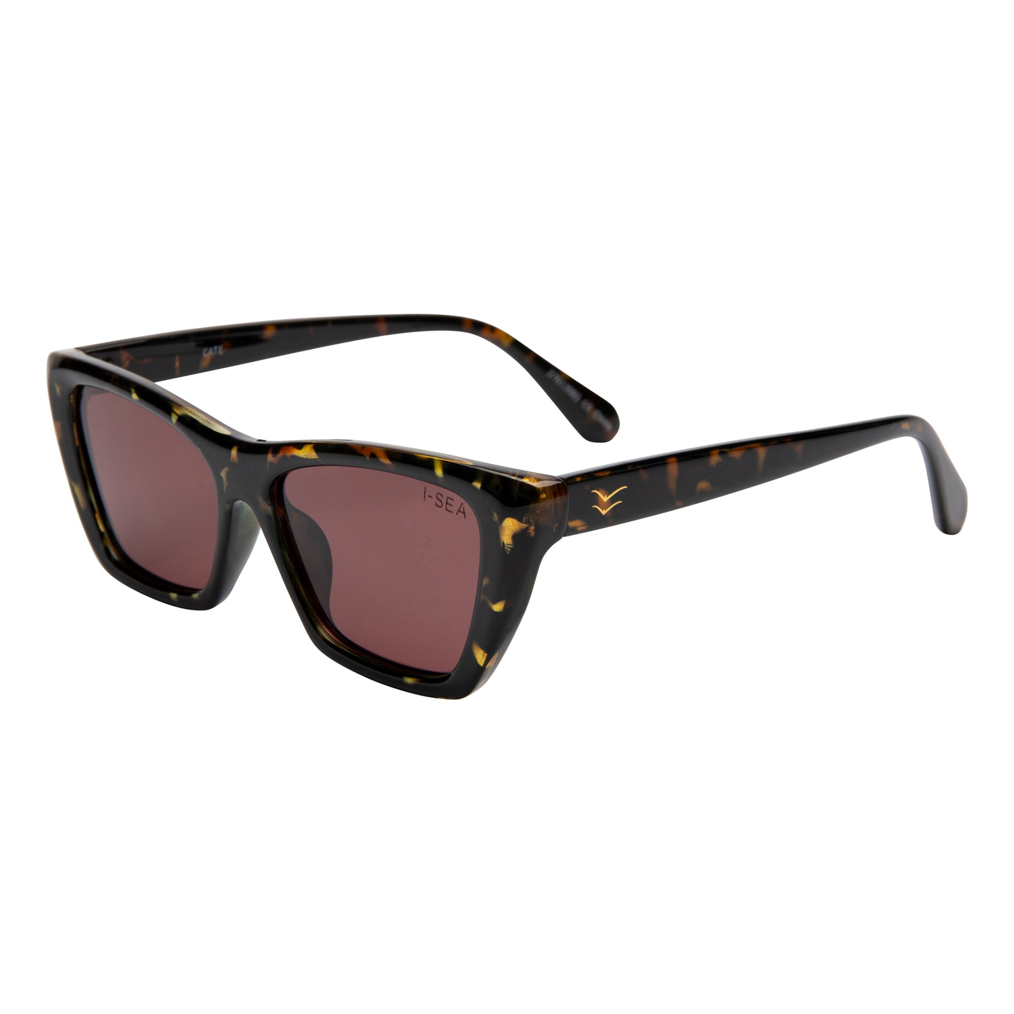 Tortoiseshell eyeglasses on a white background.
TORT / PLUM POLARIZED LENS