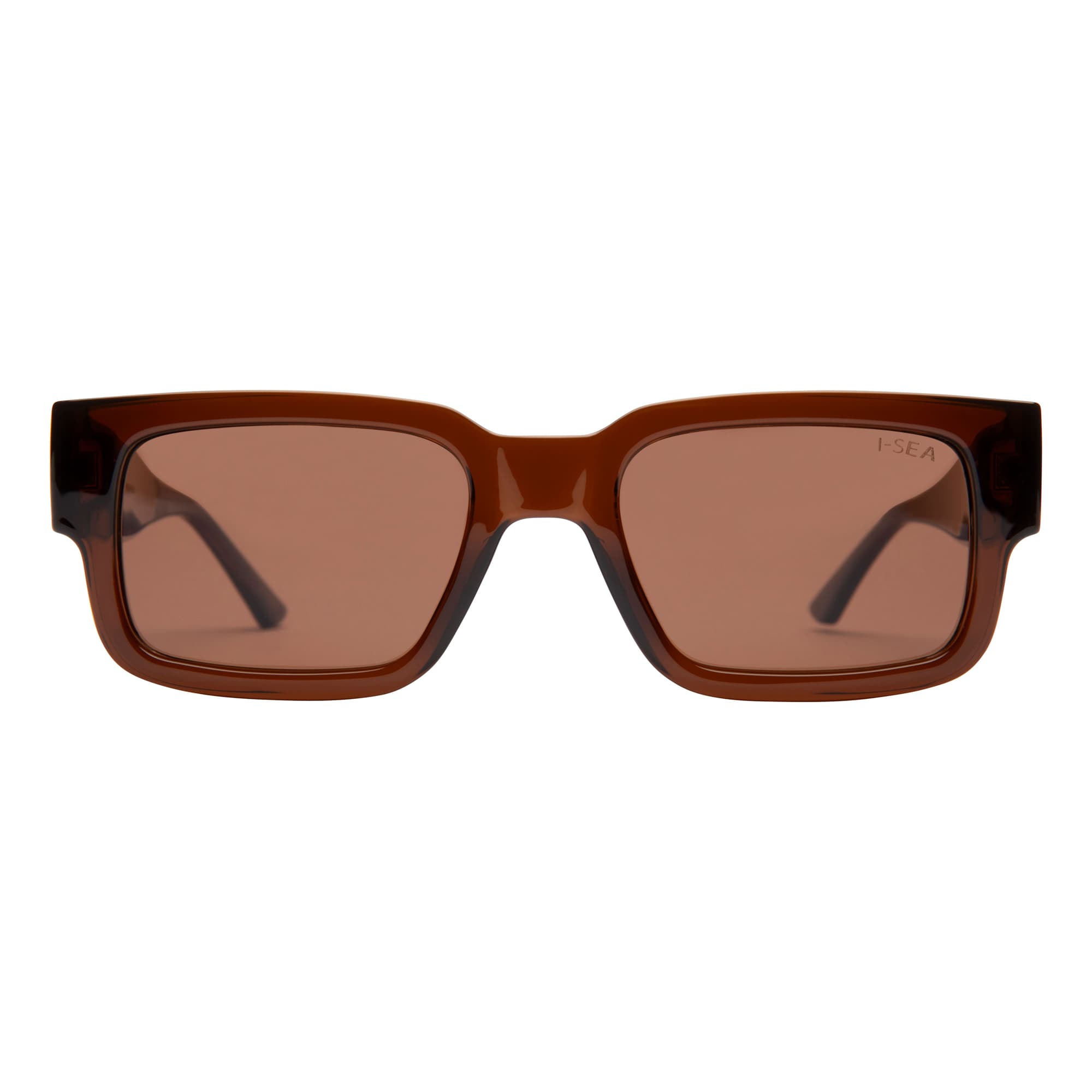 Brown sunglasses with a white background.
TAUPE / BROWN POLARIZED LENS