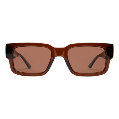 Brown sunglasses with a white background.
TAUPE / BROWN POLARIZED LENS