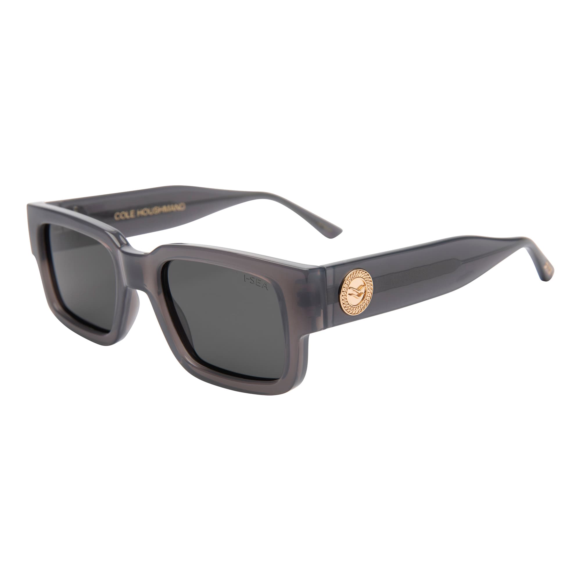 Sunglasses with a brand logo on a white background.
GREY / SMOKE POLARIZED LENS