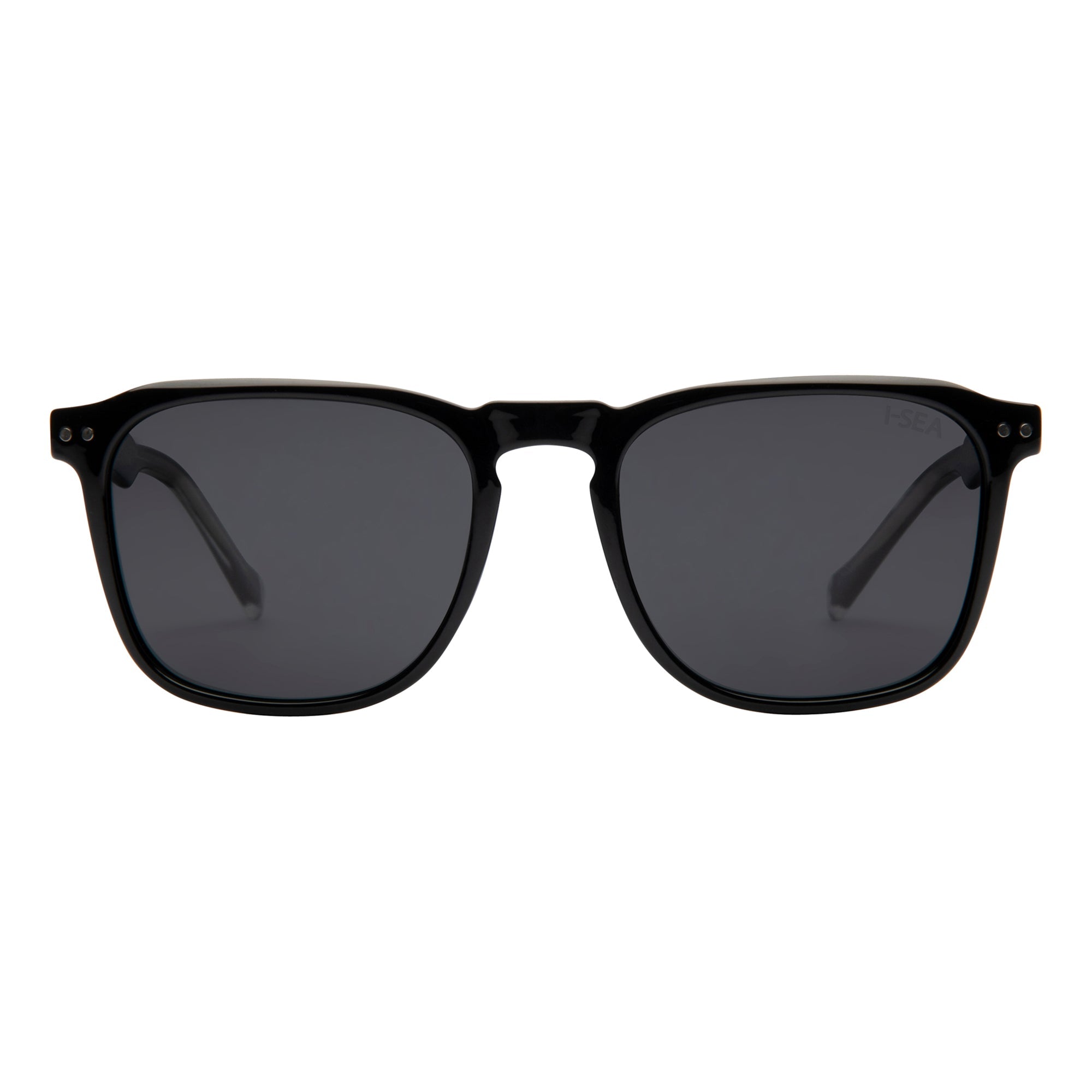 Black sunglasses with dark lenses on a white background.
INK / SMOKE POLARIZED LENS