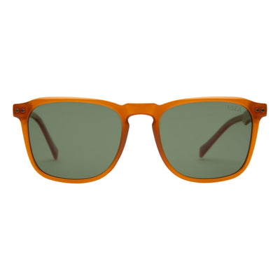 Sunglasses with orange frame and dark lenses on a white background.
SUNSHINE / GREEN POLARIZED LENS