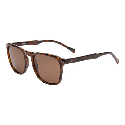 Sunglasses with tortoiseshell frame and brown lenses on a white background.
TORT / BROWN POLARIZED LENS