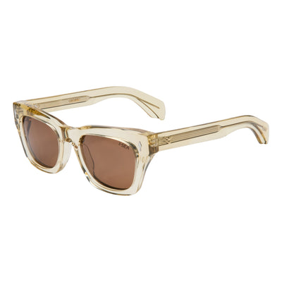 Sunglasses with beige frame and brown lenses on a white background.
LEMON / BROWN POLARIZED LENS