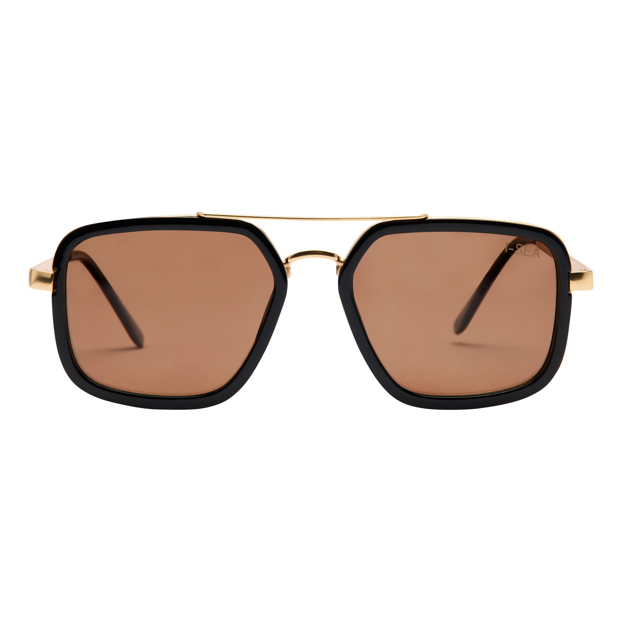 Sunglasses with black frames and brown lenses on a white background.
BLACK / BROWN POLARIZED LENS