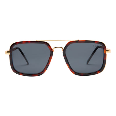Sunglasses with tortoiseshell frame and dark lenses on a white background.
TORT / SMOKE POLARIZED LENS
