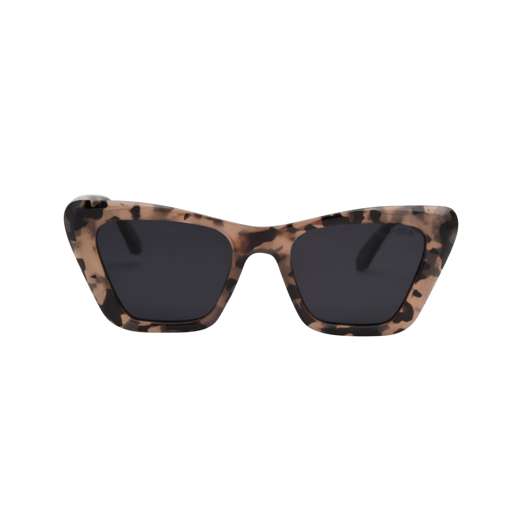 Sunglasses with tortoiseshell frame and dark lenses on a white background.
BLONDE TORT / SMOKE POLARIZED LENS