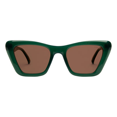 Green sunglasses with brown lenses on a white background.
KALE / TANGERINE LENS