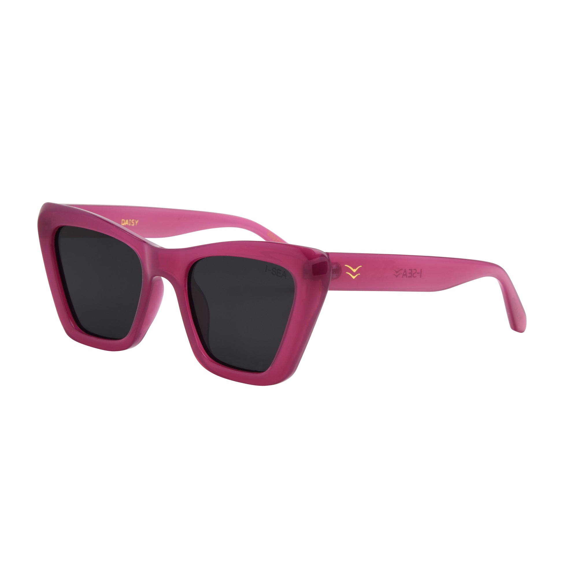 Pink sunglasses with dark lenses on a white background.
ORCHID / SMOKE POLARIZED LENS