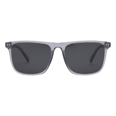 Sunglasses with gray frame and dark lenses on a white background.
GREY / SMOKE POLARIZED LENS