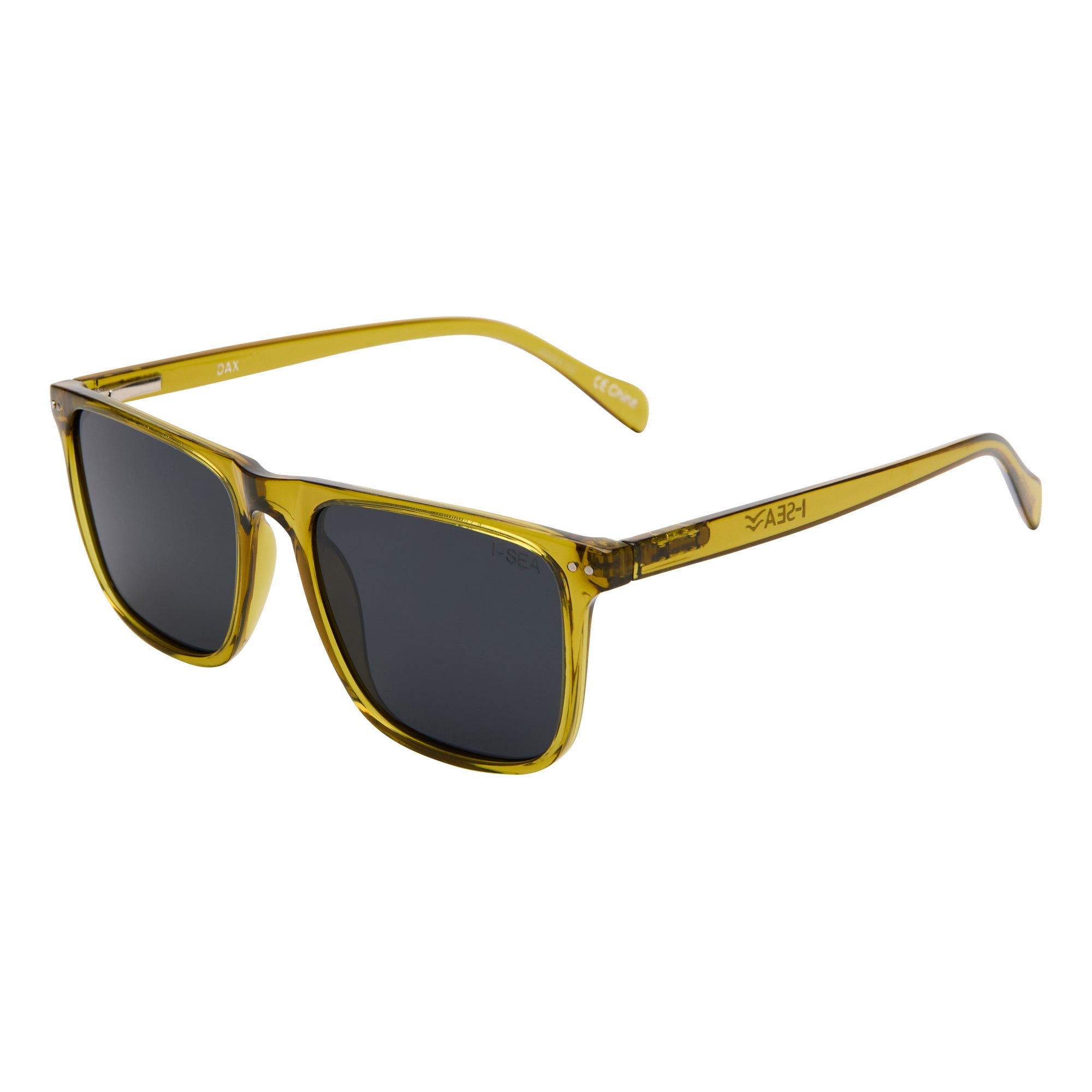 Yellow sunglasses with dark lenses on a white background.
OLIVE / SMOKE POLARIZED LENS