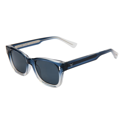 Blue sunglasses with a clear frame on a white background.
OCEAN / SMOKE POLARIZED LENS
