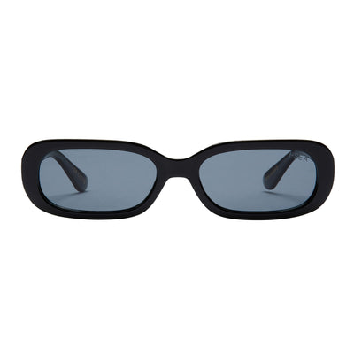Black sunglasses with blue lenses on a white background.
BLACK / SMOKE LENS POLARIZED