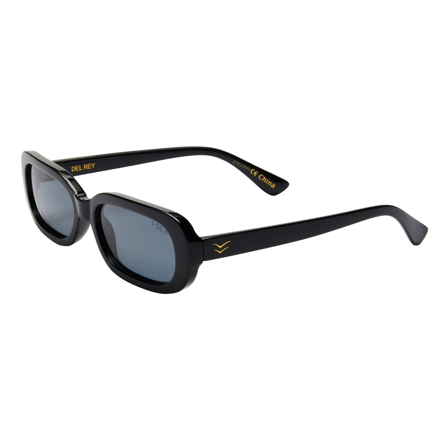 Black sunglasses with gold accents on a white background.
BLACK / SMOKE LENS POLARIZED