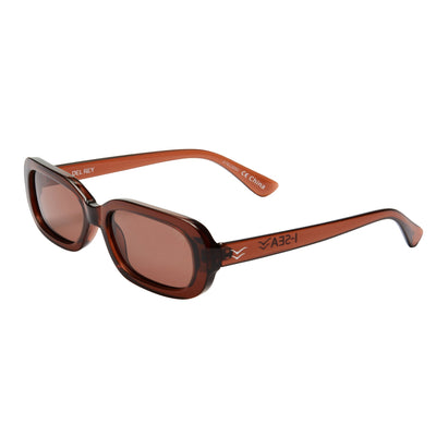 Sunglasses with brown lenses and red-orange frames on a white background.
TAUPE / TAUPE POLARIZED LENS