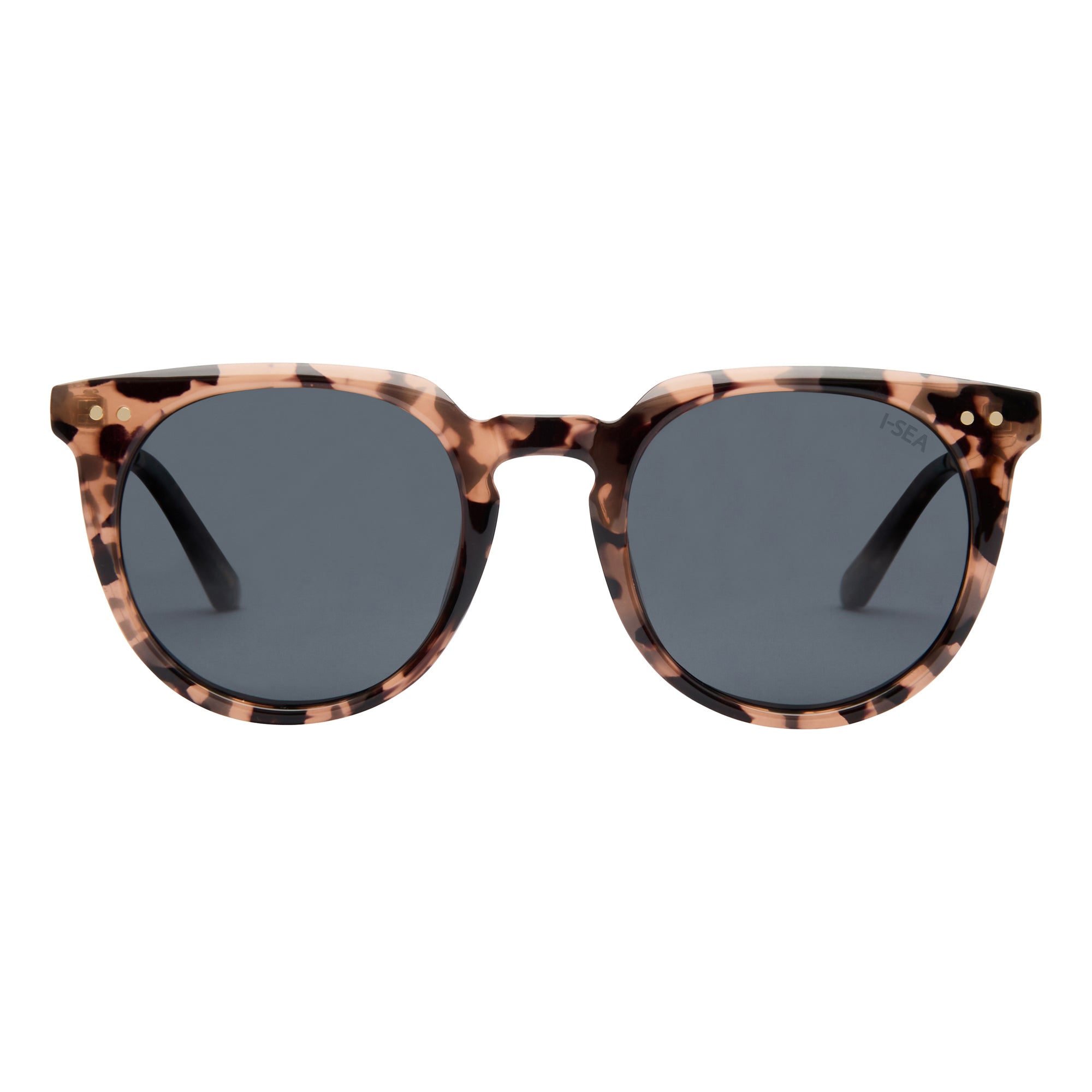 Sunglasses with tortoiseshell frame and dark lenses on a white background.
BLONDE TORT  / SMOKE POLARIZED LENS