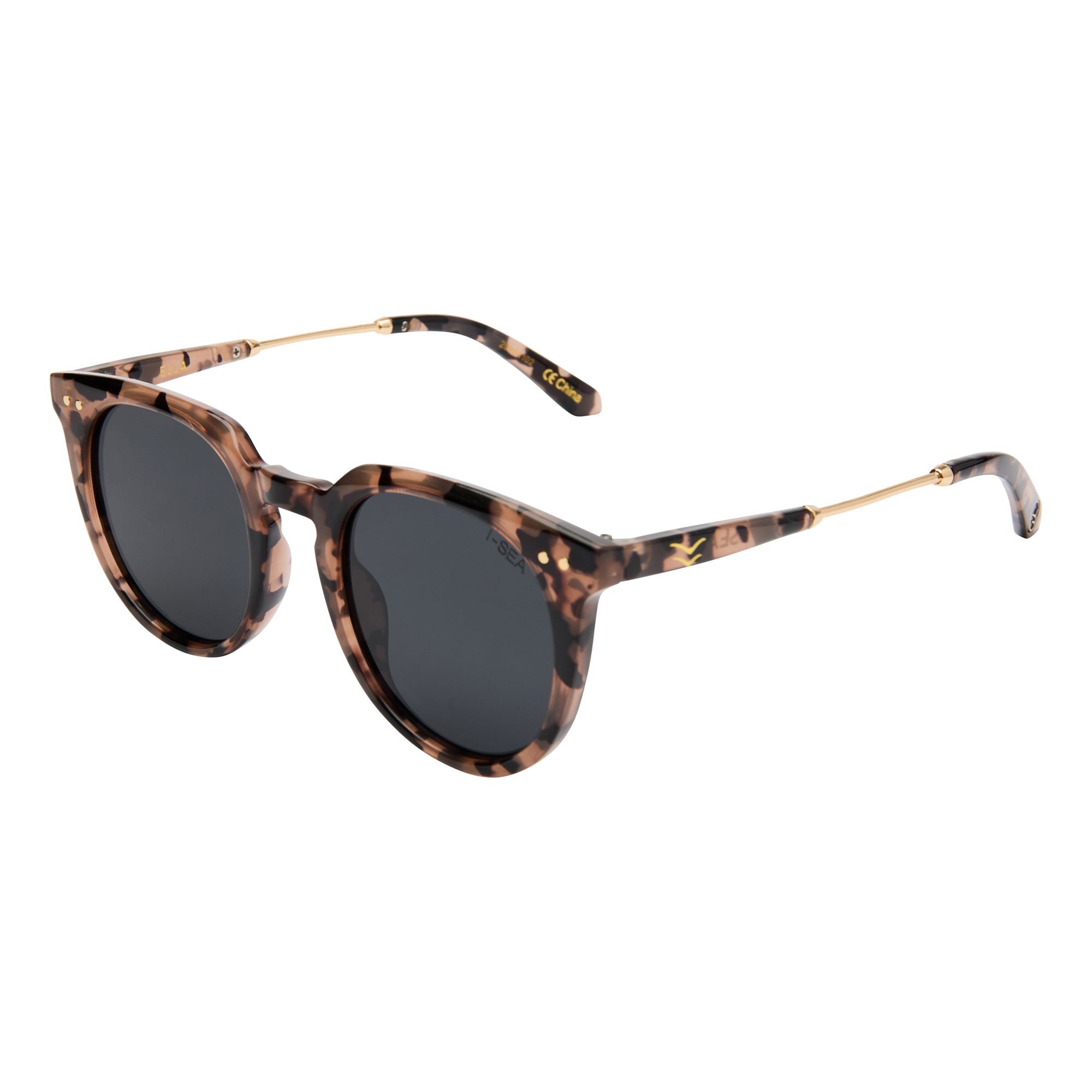 Sunglasses with tortoiseshell frame and dark lenses on a white background.
BLONDE TORT  / SMOKE POLARIZED LENS