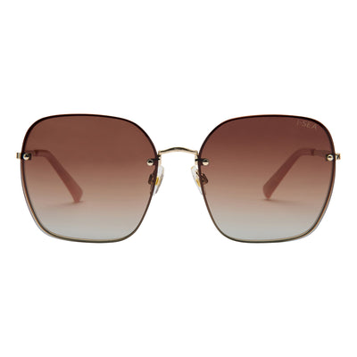 Sunglasses with brown gradient lenses and gold frame on a white background.
GOLD / BROWN GRADIENT POLARIZED LENS