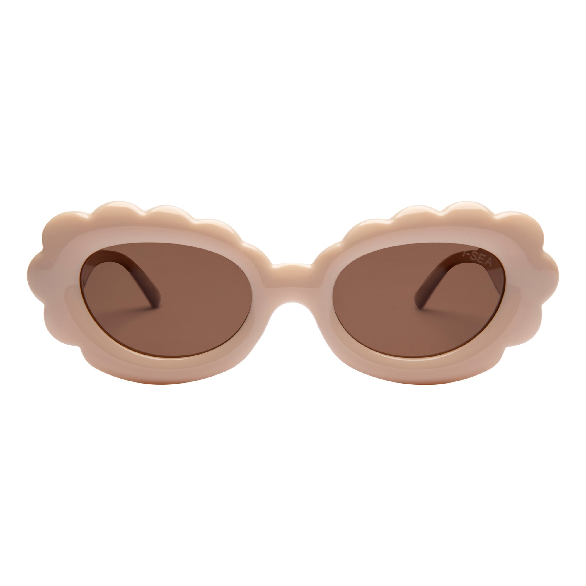 Beige sunglasses with brown lenses on a white background.
COCONUT / BROWN POLARIZED LENS