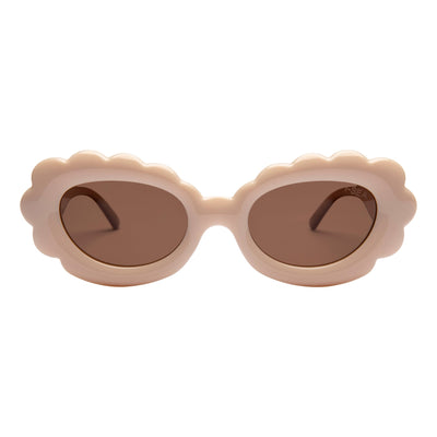 Beige sunglasses with brown lenses on a white background.
COCONUT / BROWN POLARIZED LENS