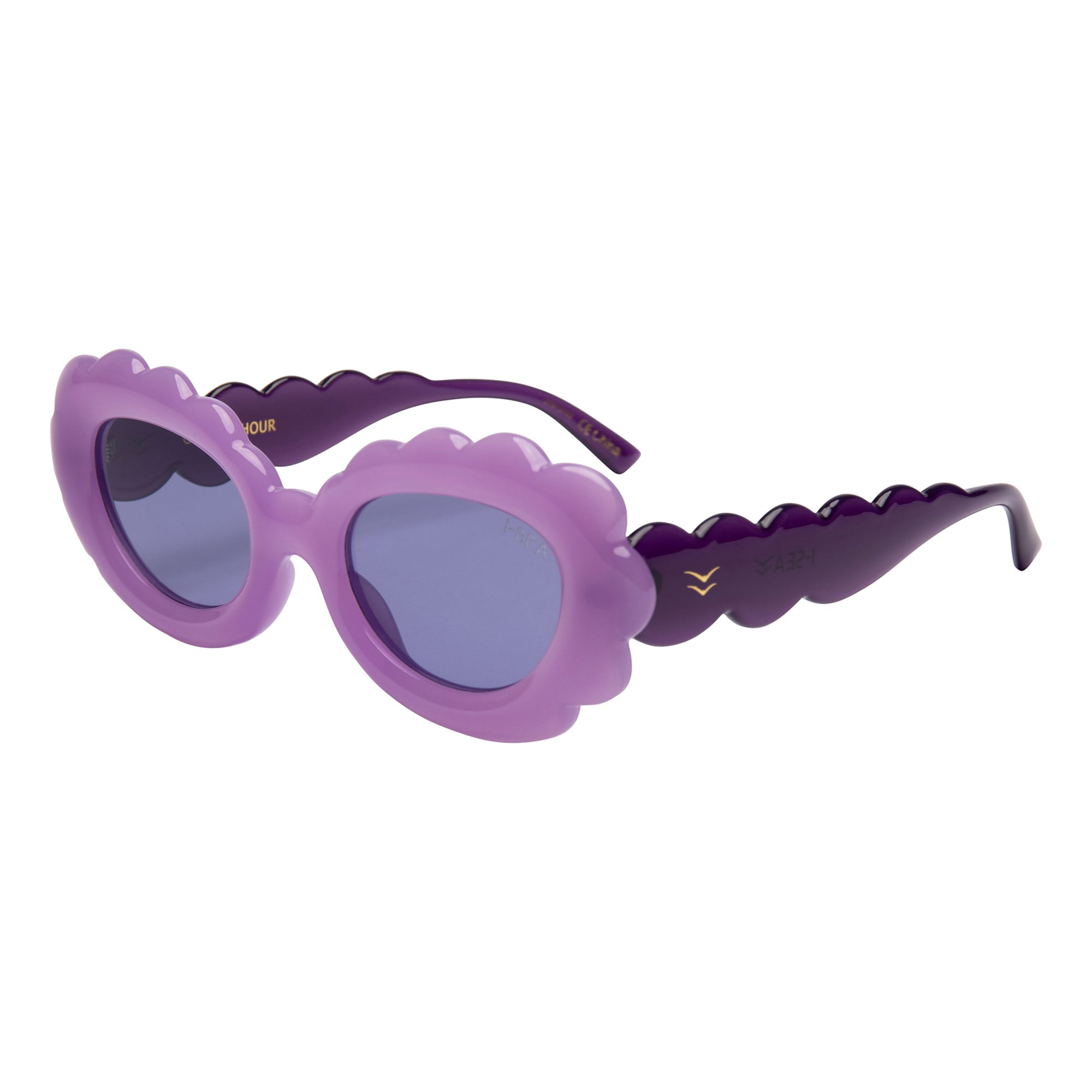 Purple sunglasses with floral design on a white background.
GRAPE / LAVENDER POLARIZED LENS