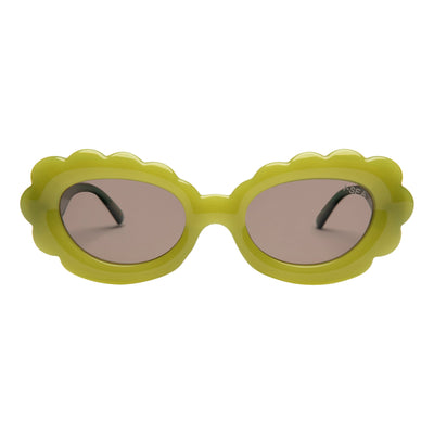Yellow sunglasses with a unique frame design on a white background.
KIWI / TAUPE POLARIZED LENS