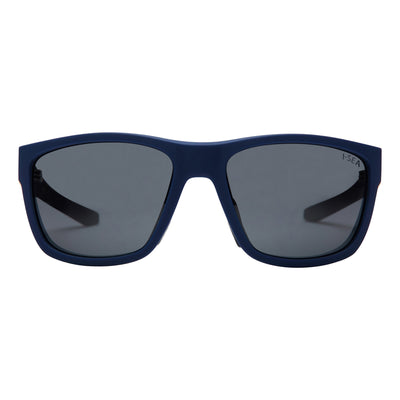 Blue sunglasses with dark lenses on a white background.
SEA / SMOKE POLARIZED LENS