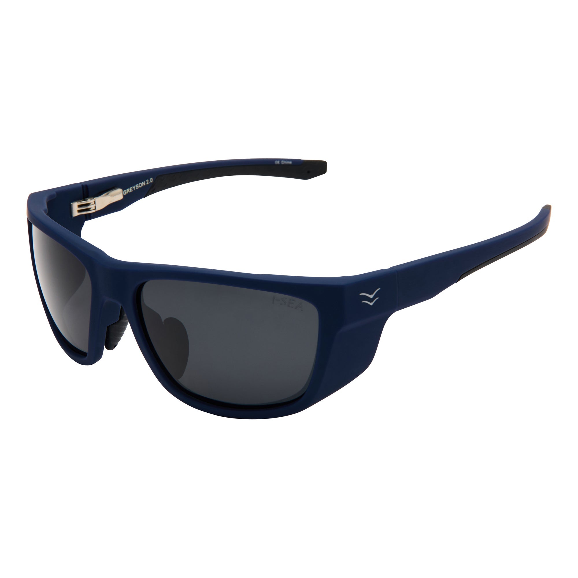 Navy blue sunglasses with a logo on a white background.
SEA / SMOKE POLARIZED LENS