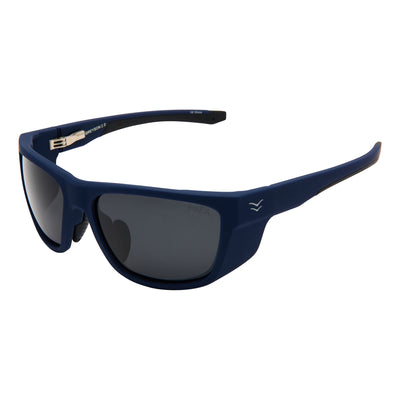 Navy blue sunglasses with a logo on a white background.
SEA / SMOKE POLARIZED LENS