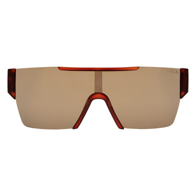 Sunglasses with a shield design on a white background.
COLA / COPPER MIRROR POLARIZED LENS