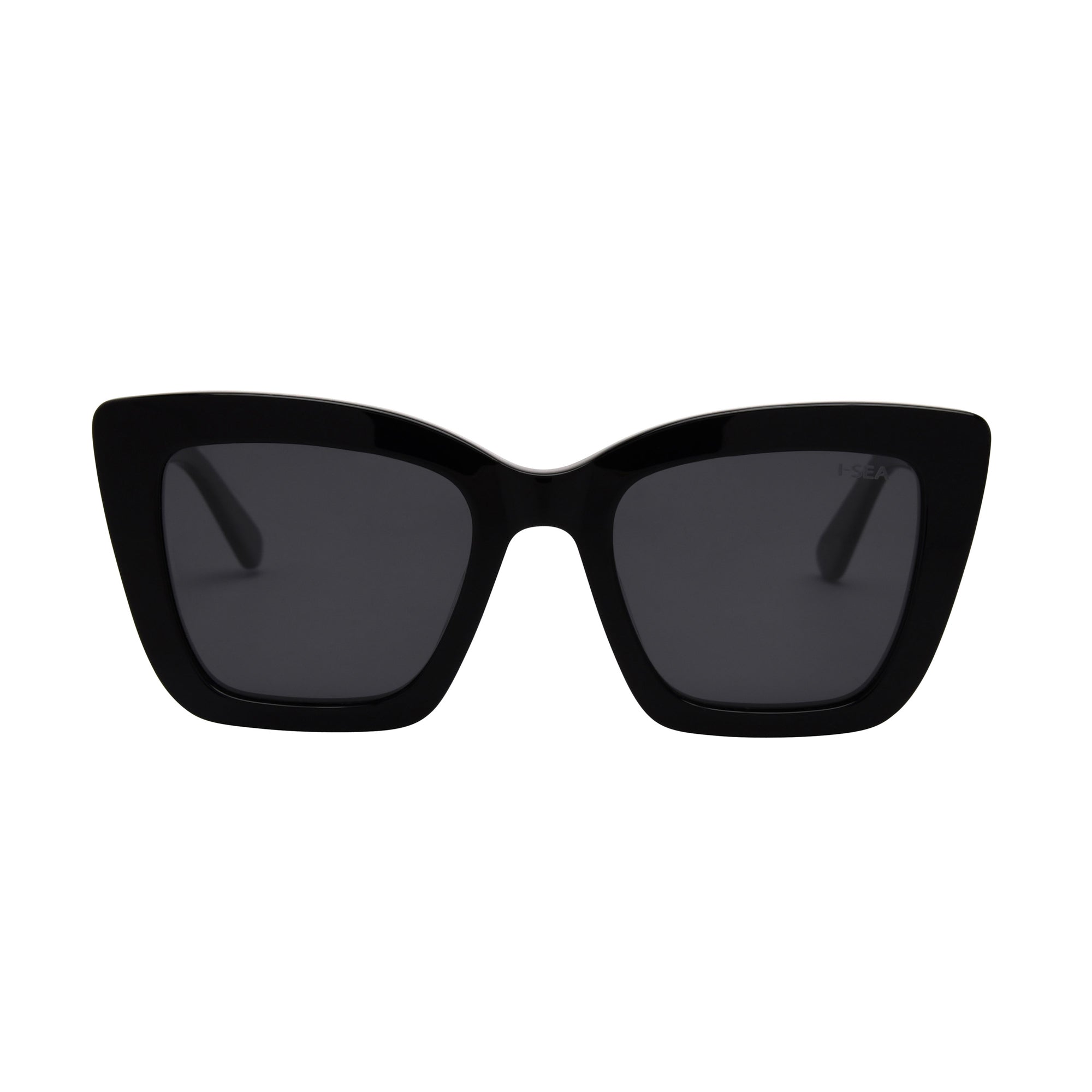 Black sunglasses with dark lenses on a white background.
BLACK / SMOKE POLARIZED LENS
