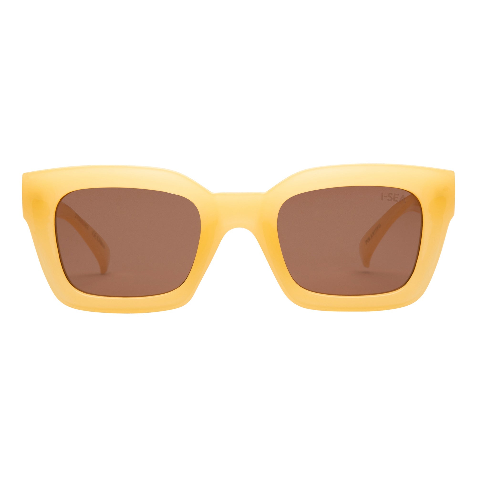 Yellow sunglasses with brown lenses on a white background.
PINEAPPLE / BROWN POLARIZED LENS