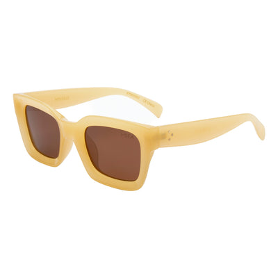 Yellow sunglasses with brown lenses on a white background.
PINEAPPLE / BROWN POLARIZED LENS