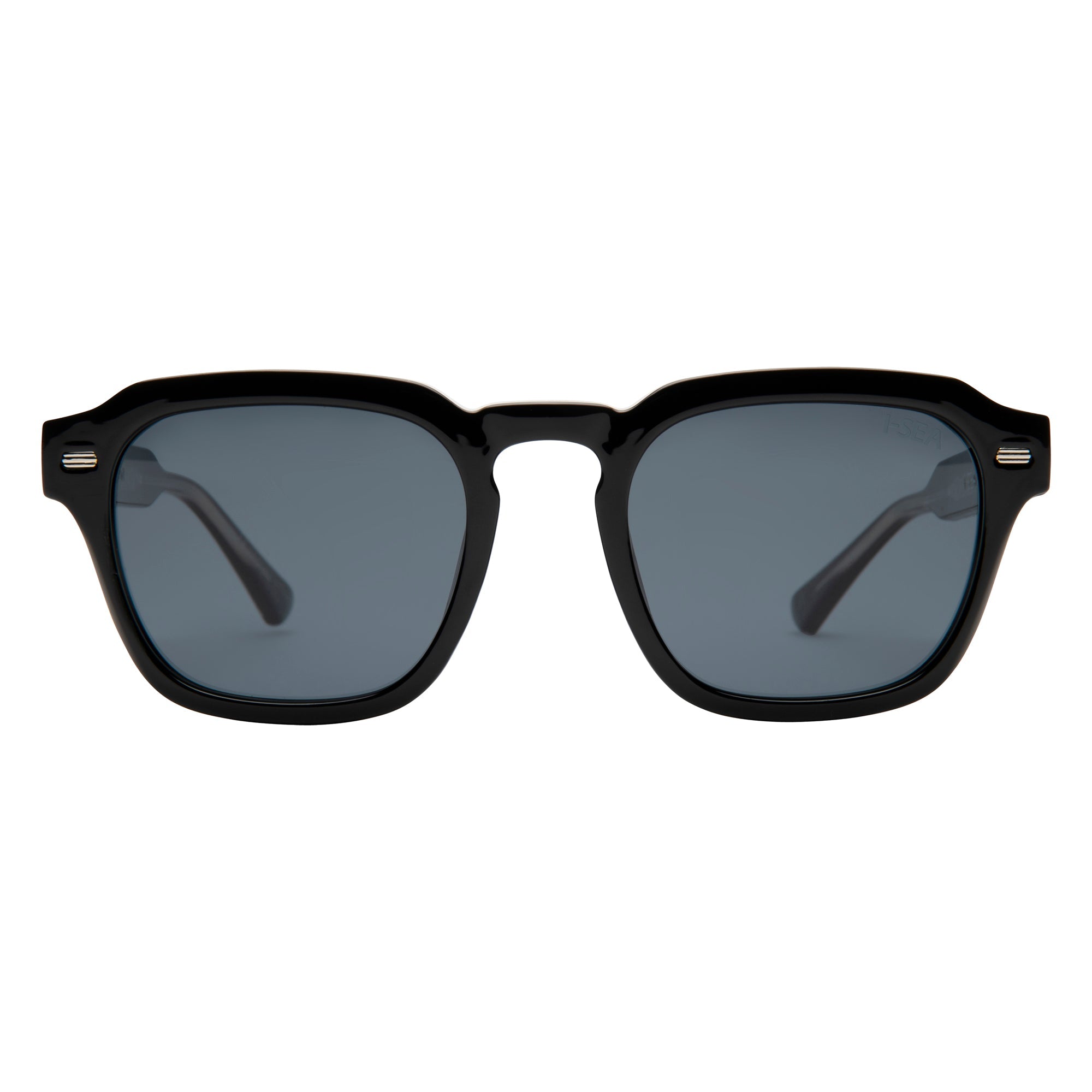 Black sunglasses with dark lenses on a white background.
BLACK / SMOKE POLARIZED LENS