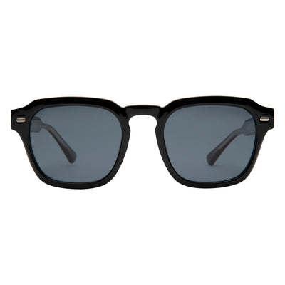 Black sunglasses with dark lenses on a white background.
BLACK / SMOKE POLARIZED LENS